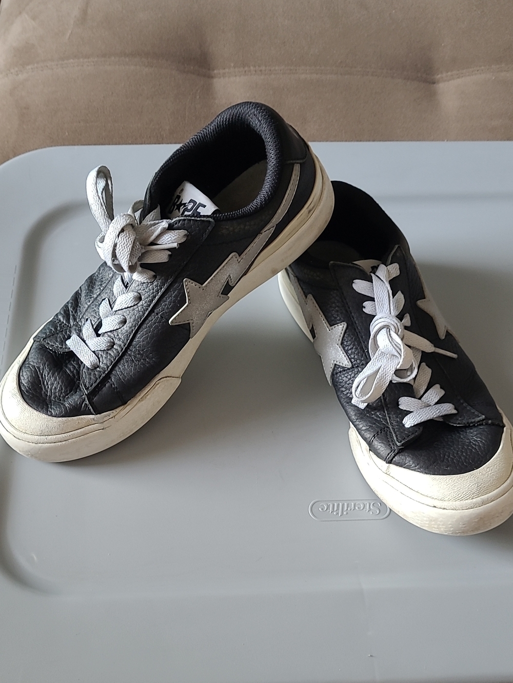 Bathing Ape BAPE STA Black Leather Star Accent Sneakers Size 7